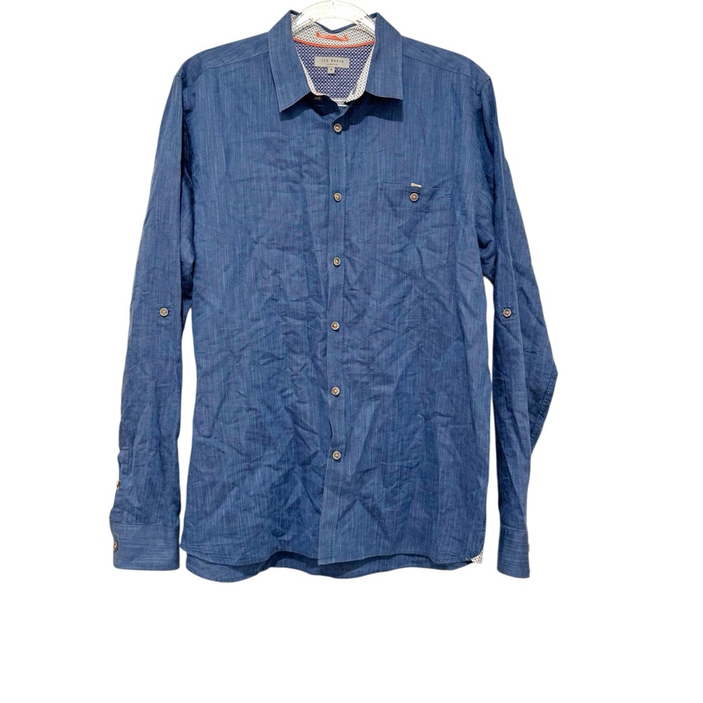 Ted Baker Linen Blend Mens Button Down Shirt Size 5 XL